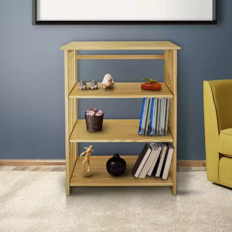 Natural 4-Shelf Folding Bookcase, Pine Frame, 1-Person