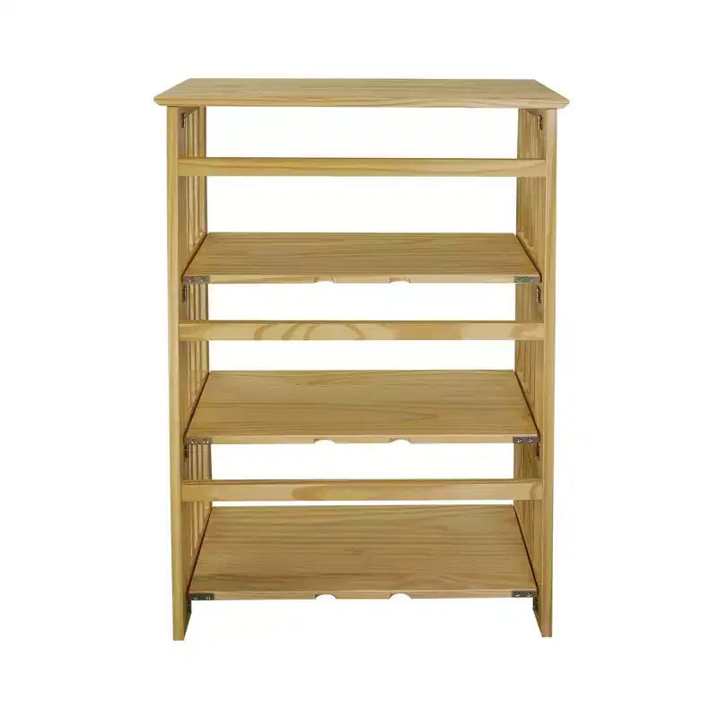 Libreria Pieghevole Naturale a 4 Ripiani, Struttura in Pino, 1 Persona