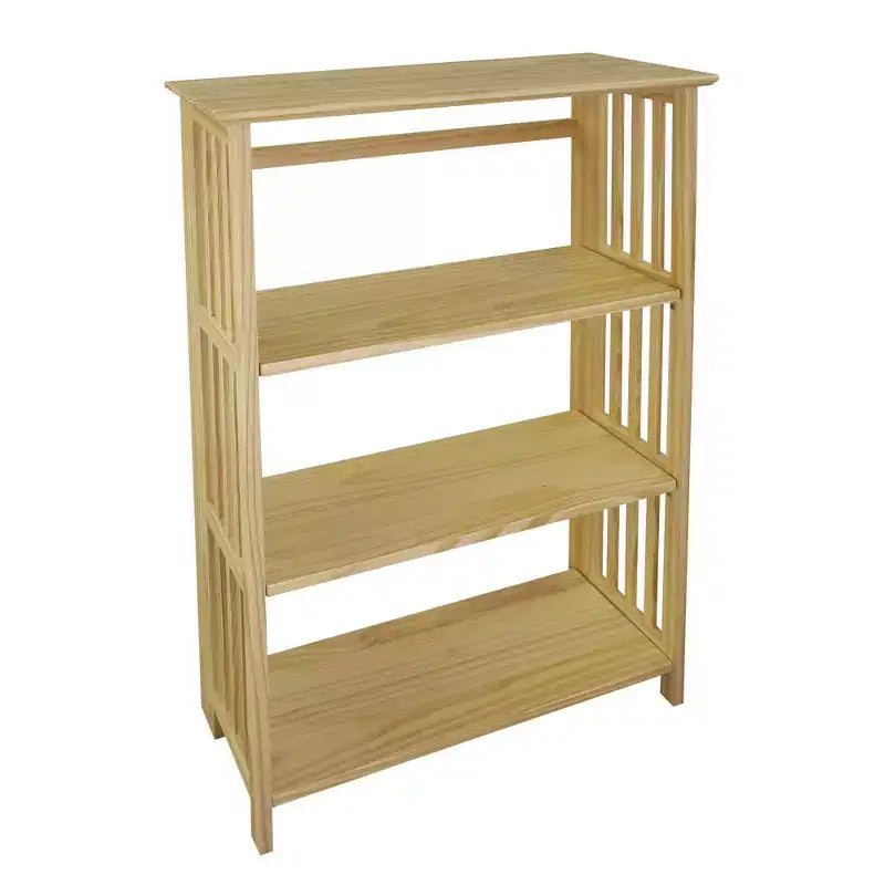 Libreria Pieghevole Naturale a 4 Ripiani, Struttura in Pino, 1 Persona