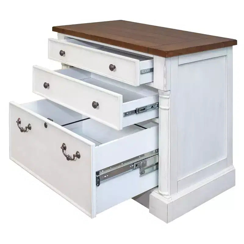 Classificatore laterale bianco a 3 cassetti - legno, top Rustic Cherry, singolo utente