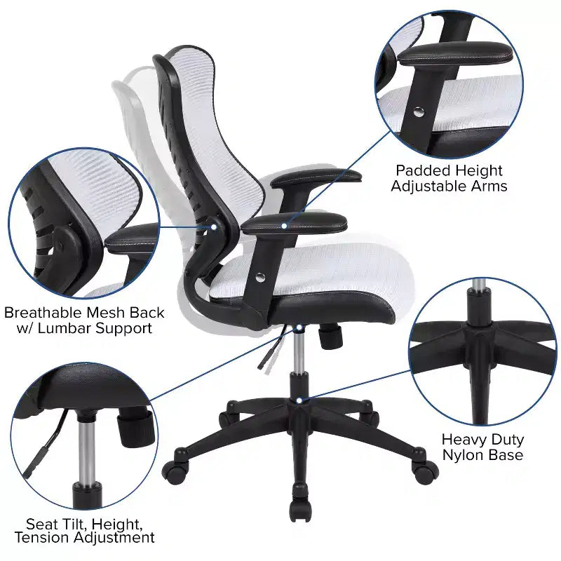 Sedia da ufficio ergonomica girevole Flash Furniture con schienale alto in rete, braccioli regolabili