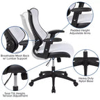 Sedia da ufficio ergonomica girevole Flash Furniture con schienale alto in rete, braccioli regolabili