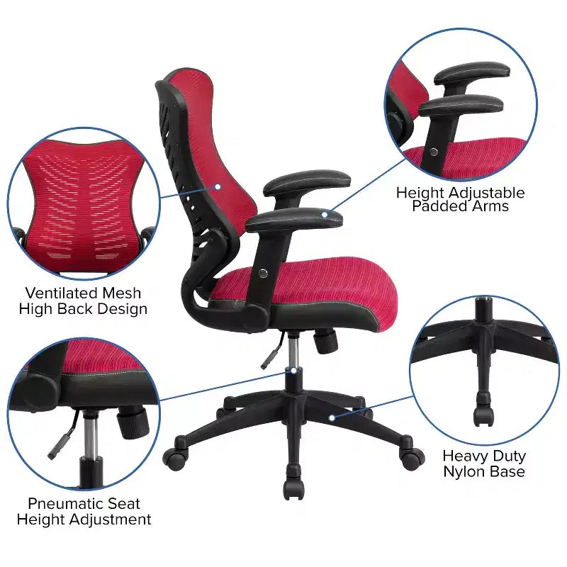 Sedia da ufficio ergonomica girevole Flash Furniture con schienale alto in rete, braccioli regolabili