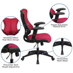 Sedia da ufficio ergonomica girevole Flash Furniture con schienale alto in rete, braccioli regolabili