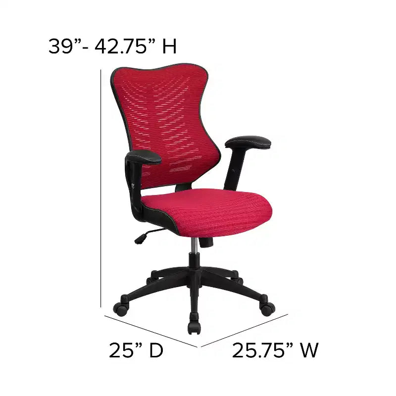 Sedia da ufficio ergonomica girevole Flash Furniture con schienale alto in rete, braccioli regolabili