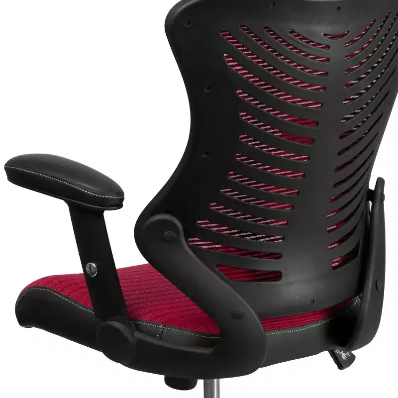 Sedia da ufficio ergonomica girevole Flash Furniture con schienale alto in rete, braccioli regolabili
