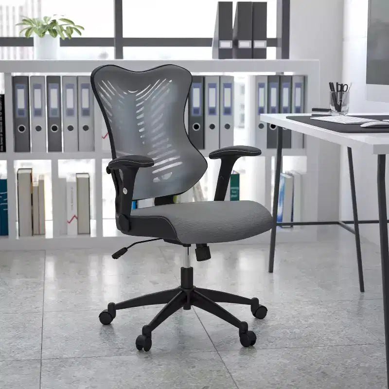 Sedia da ufficio ergonomica girevole Flash Furniture con schienale alto in rete, braccioli regolabili