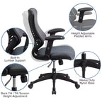 Sedia da ufficio ergonomica girevole Flash Furniture con schienale alto in rete, braccioli regolabili