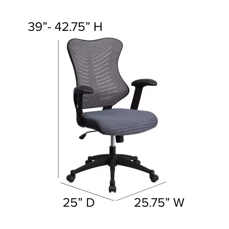 Sedia da ufficio ergonomica girevole Flash Furniture con schienale alto in rete, braccioli regolabili