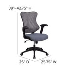 Sedia da ufficio ergonomica girevole Flash Furniture con schienale alto in rete, braccioli regolabili