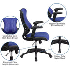 Sedia da ufficio ergonomica girevole Flash Furniture con schienale alto in rete, braccioli regolabili
