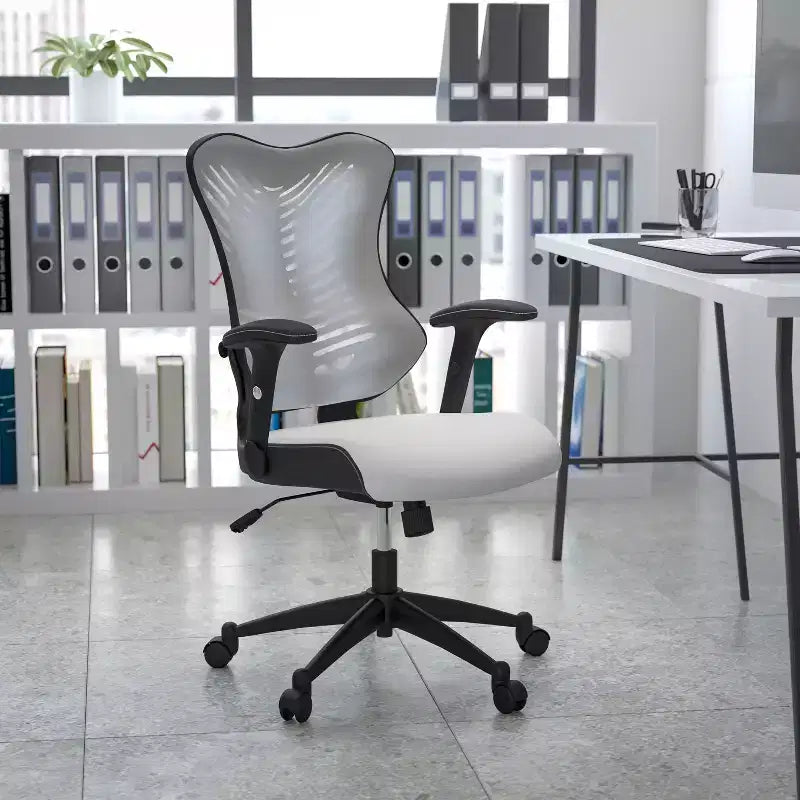 Sedia da ufficio ergonomica girevole Flash Furniture con schienale alto in rete, braccioli regolabili