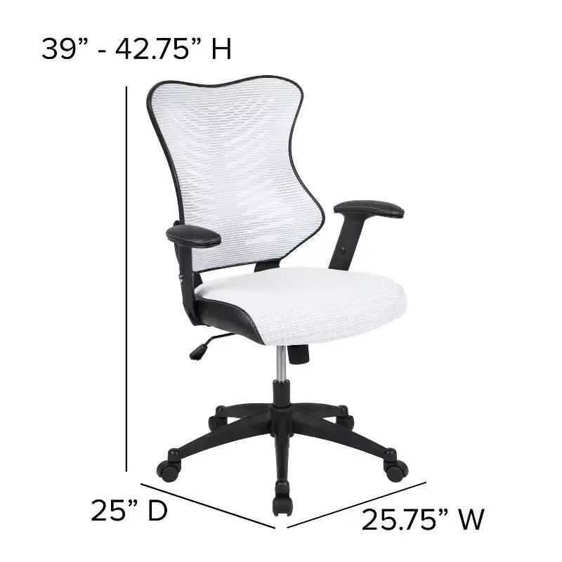 Sedia da ufficio ergonomica girevole Flash Furniture con schienale alto in rete, braccioli regolabili
