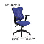 Sedia da ufficio ergonomica girevole Flash Furniture con schienale alto in rete, braccioli regolabili