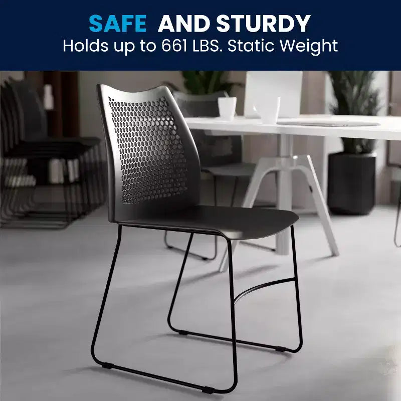 Flash Furniture Serie HERCULES Sedia impilabile con capacità di 300 kg, schienale ventilato e base a slitta verniciata a polvere