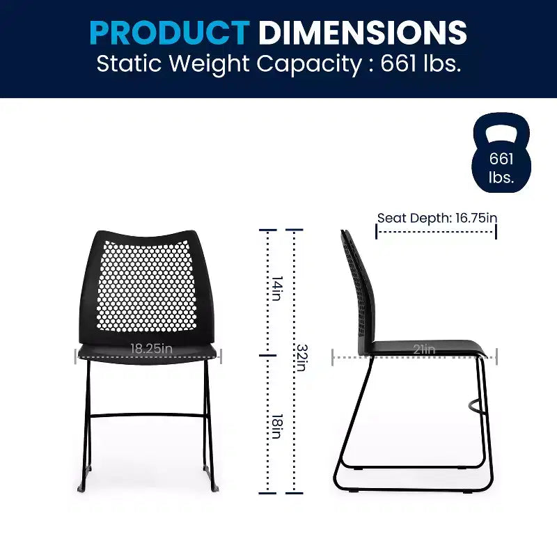 Flash Furniture Serie HERCULES Sedia impilabile con capacità di 300 kg, schienale ventilato e base a slitta verniciata a polvere