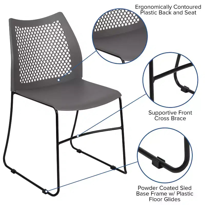 Flash Furniture Serie HERCULES Sedia impilabile con capacità di 300 kg, schienale ventilato e base a slitta verniciata a polvere