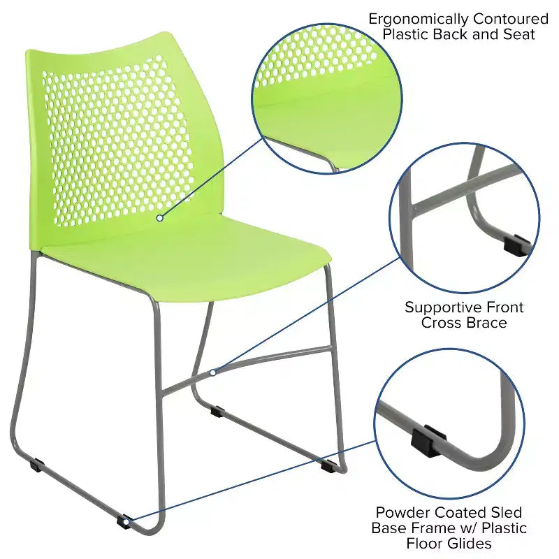 Flash Furniture Serie HERCULES Sedia impilabile con capacità di 300 kg, schienale ventilato e base a slitta verniciata a polvere
