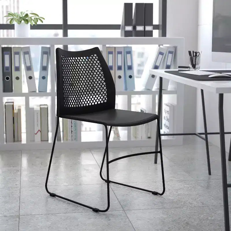 Flash Furniture Serie HERCULES Sedia impilabile con capacità di 300 kg, schienale ventilato e base a slitta verniciata a polvere