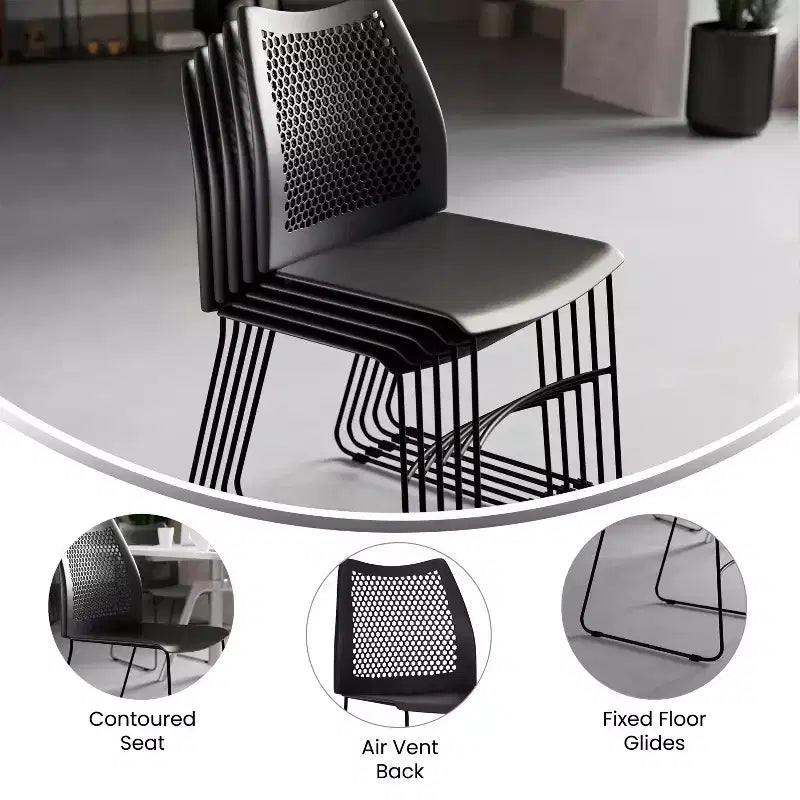 Flash Furniture Serie HERCULES Sedia impilabile con capacità di 300 kg, schienale ventilato e base a slitta verniciata a polvere