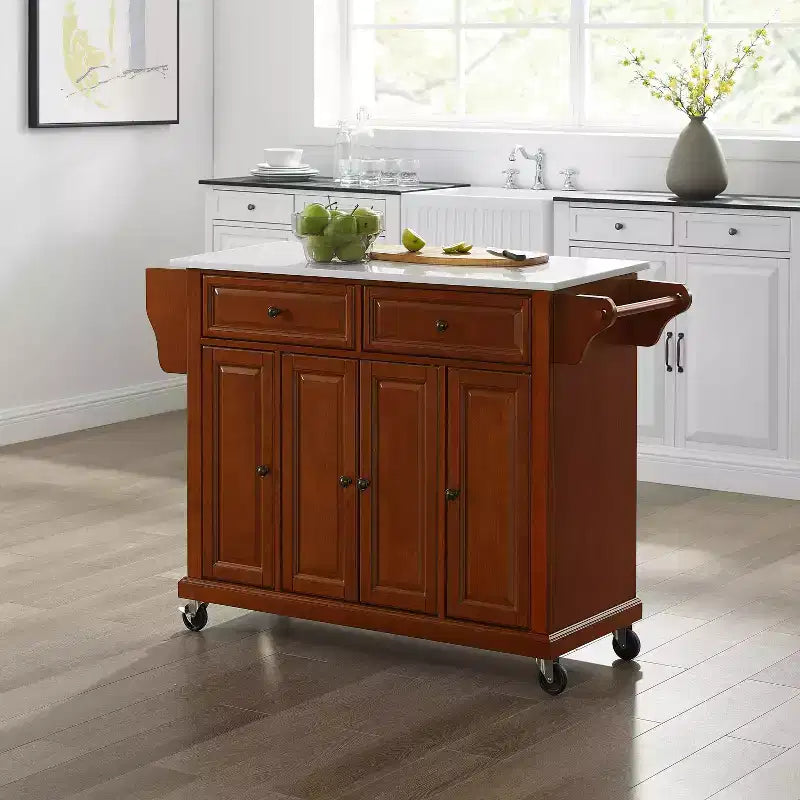Carrello da cucina con ripiano in granito e ruote – Bianco / Ciliegio / Nero / Grigio, 1 persona