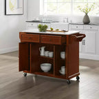 Carrello da cucina con ripiano in granito e ruote – Bianco / Ciliegio / Nero / Grigio, 1 persona