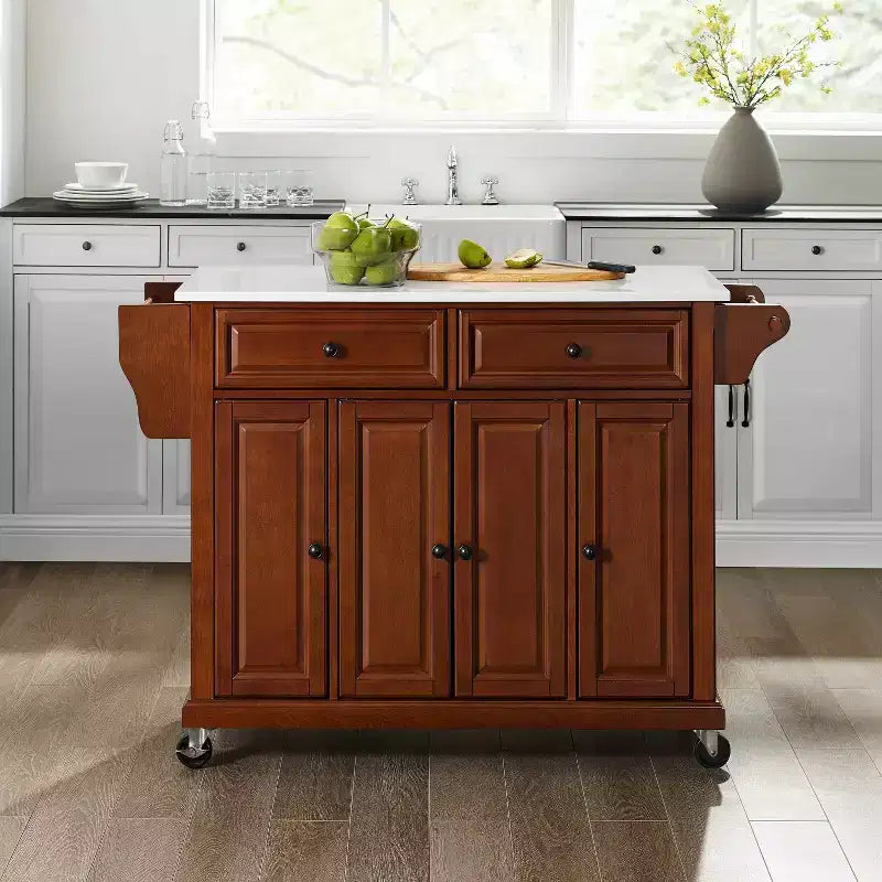 Carrello da cucina con ripiano in granito e ruote – Bianco / Ciliegio / Nero / Grigio, 1 persona
