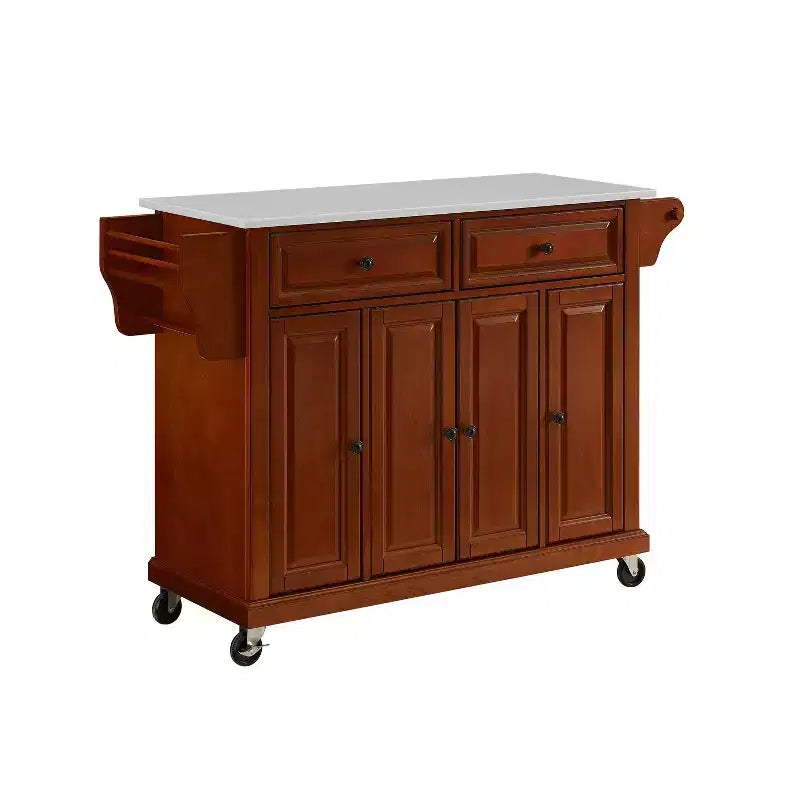Carrello da cucina con ripiano in granito e ruote – Bianco / Ciliegio / Nero / Grigio, 1 persona