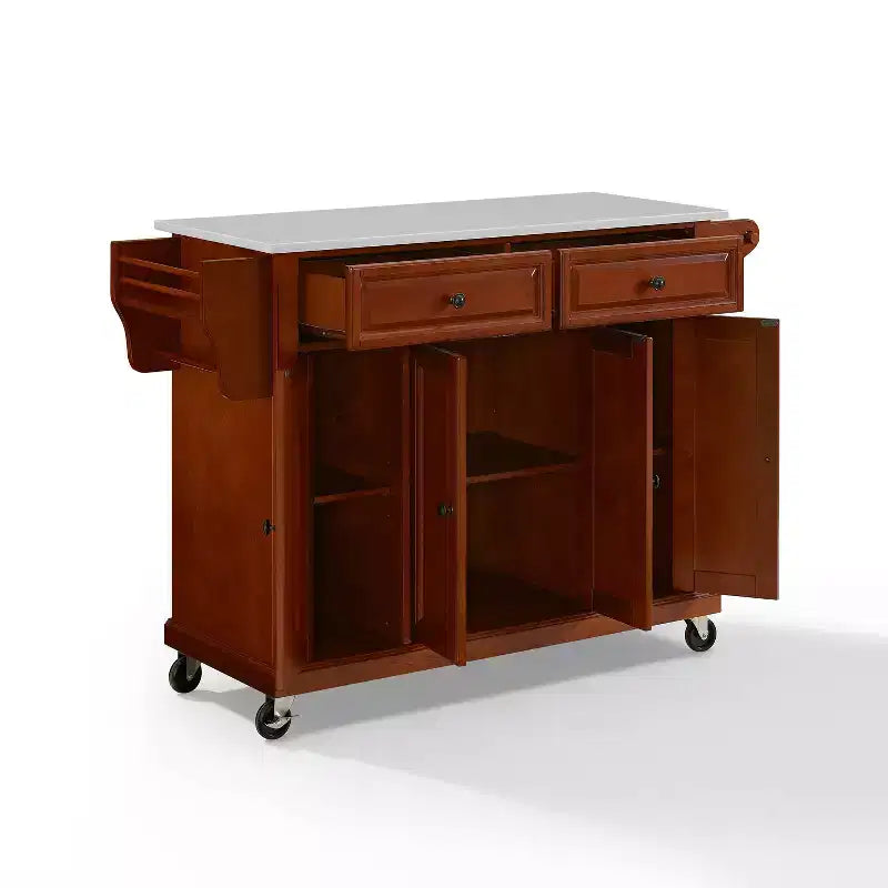 Carrello da cucina con ripiano in granito e ruote – Bianco / Ciliegio / Nero / Grigio, 1 persona