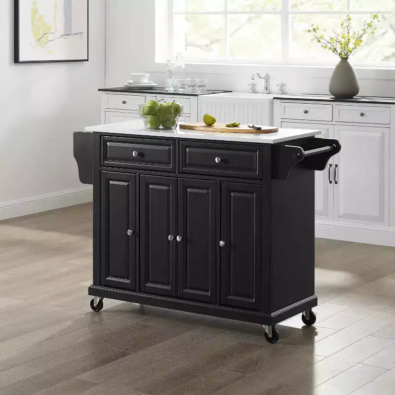 Carrello da cucina con ripiano in granito e ruote – Bianco / Ciliegio / Nero / Grigio, 1 persona