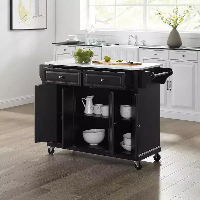 Carrello da cucina con ripiano in granito e ruote – Bianco / Ciliegio / Nero / Grigio, 1 persona