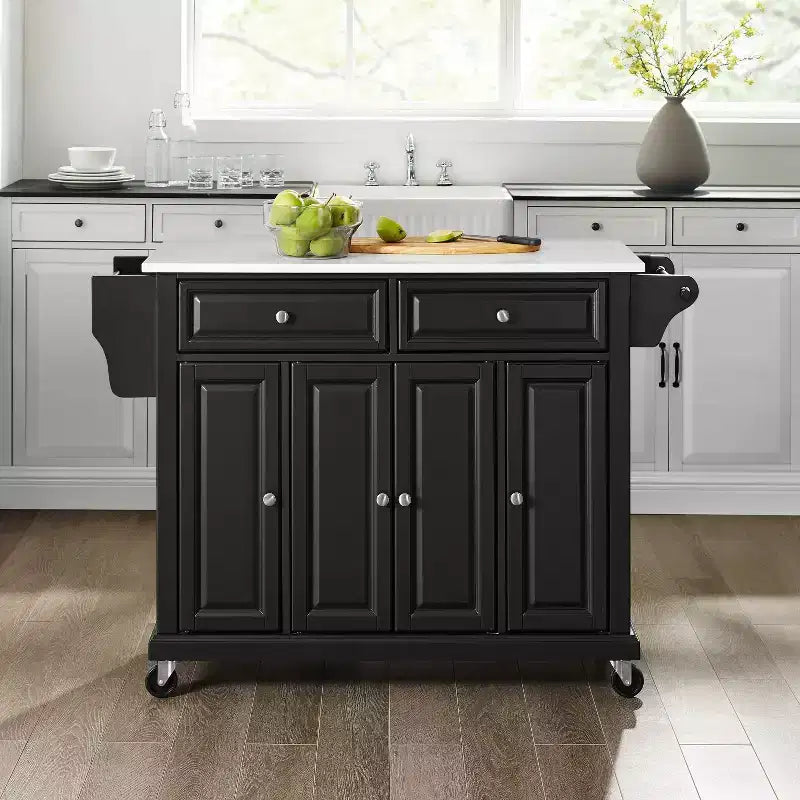 Carrello da cucina con ripiano in granito e ruote – Bianco / Ciliegio / Nero / Grigio, 1 persona