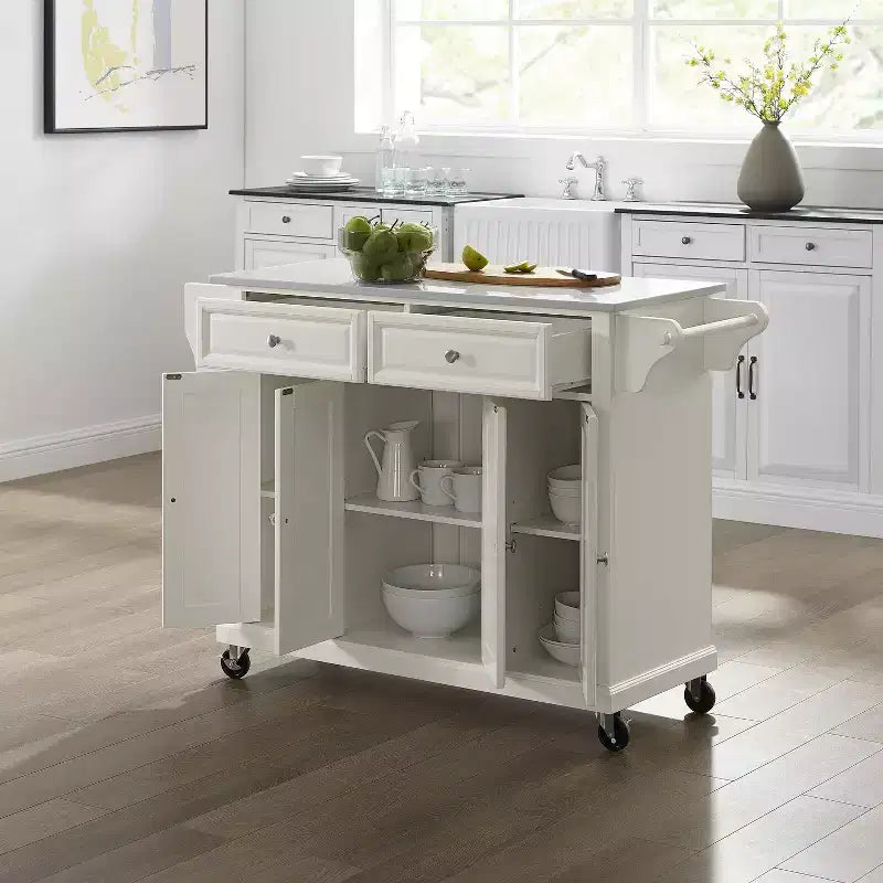 Granite Top Kitchen Cart with Wheels – White / Cherry / Black / Gray, 1-Person