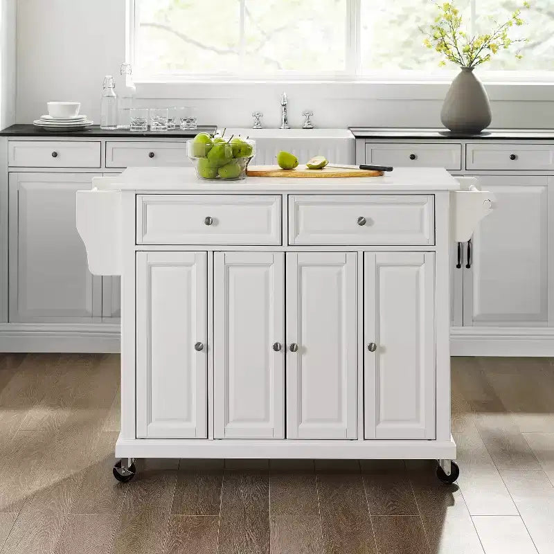 Granite Top Kitchen Cart with Wheels – White / Cherry / Black / Gray, 1-Person