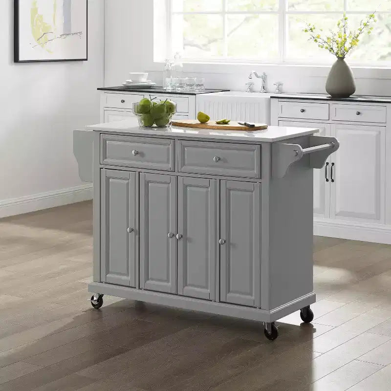 Carrello da cucina con ripiano in granito e ruote – Bianco / Ciliegio / Nero / Grigio, 1 persona
