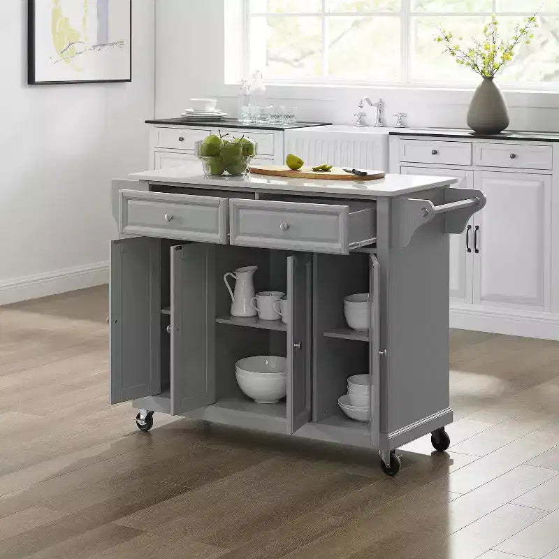 Carrello da cucina con ripiano in granito e ruote – Bianco / Ciliegio / Nero / Grigio, 1 persona