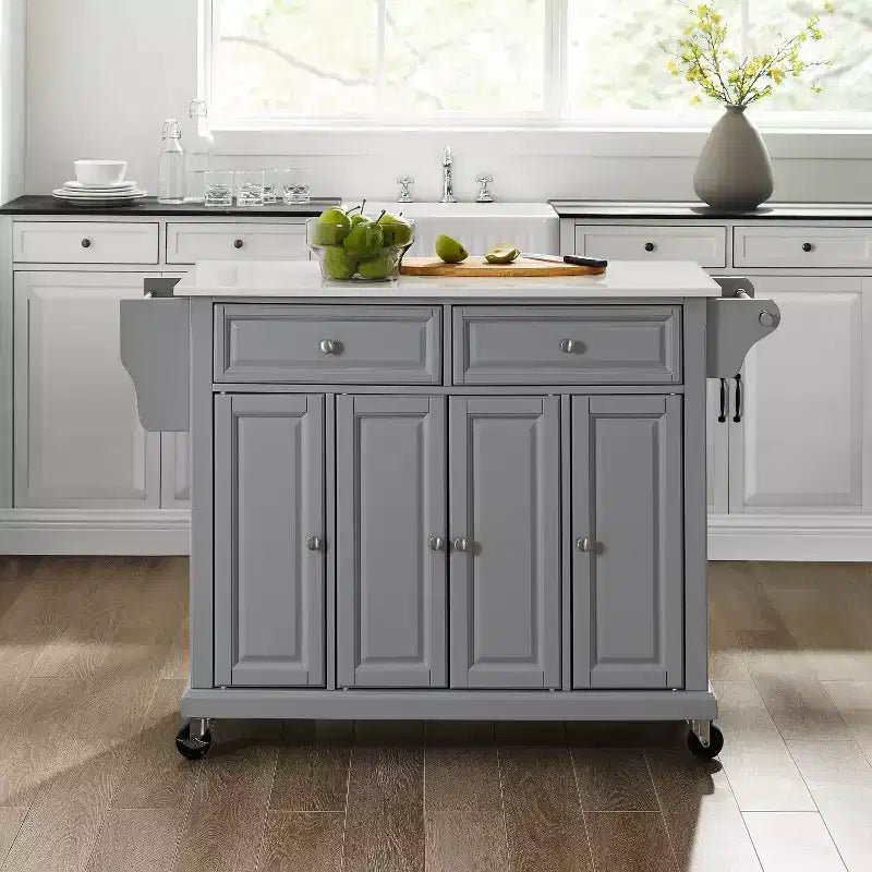 Carrello da cucina con ripiano in granito e ruote – Bianco / Ciliegio / Nero / Grigio, 1 persona