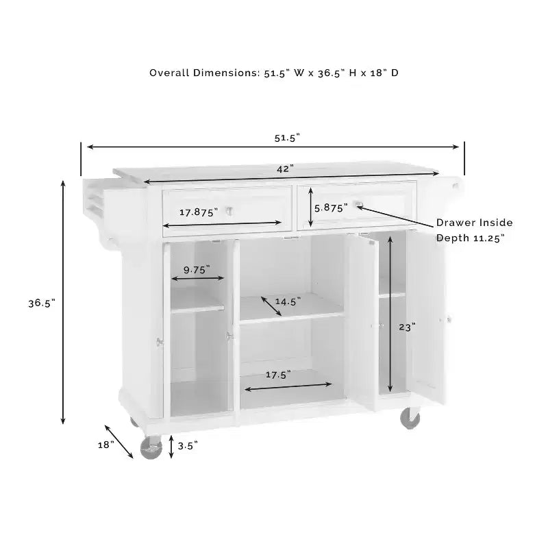 Carrello da cucina con ripiano in granito e ruote – Bianco / Ciliegio / Nero / Grigio, 1 persona