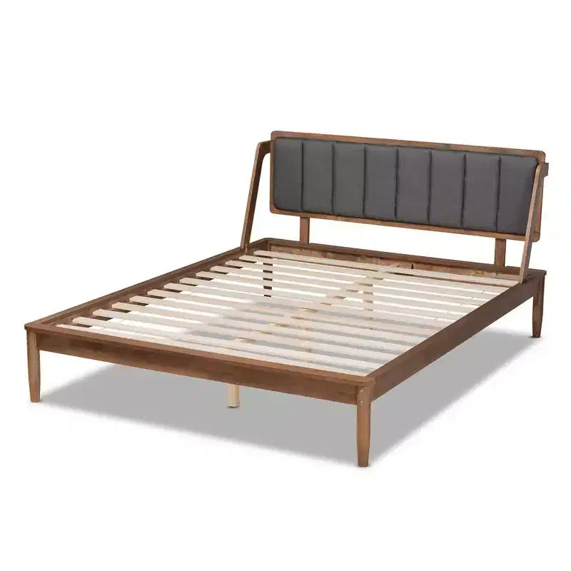 Helsa Mid-Century Modern Platform Bed Walnut/Brown/Gray - Baxton Studio