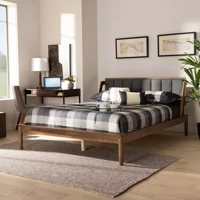 Helsa Letto a Piattaforma Moderno Metà Secolo Noce/Marrone/Grigio - Baxton Studio