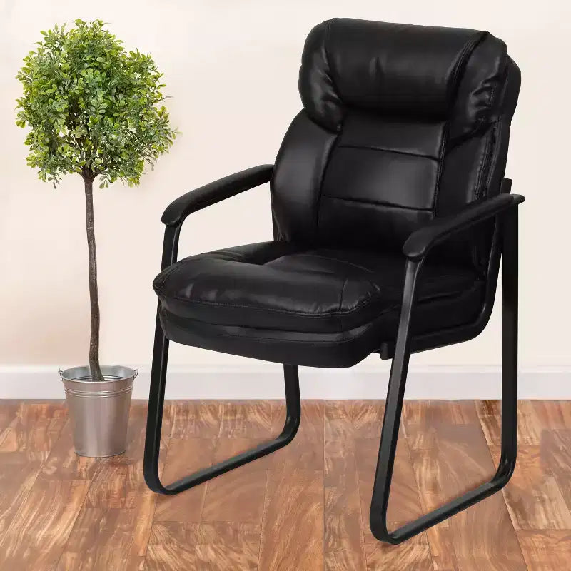 Emma and Oliver Executive Side Reception Chair with Lumbar Support and Sled Base