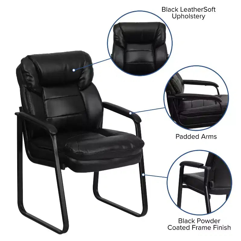 Emma and Oliver Executive Side Reception Chair with Lumbar Support and Sled Base