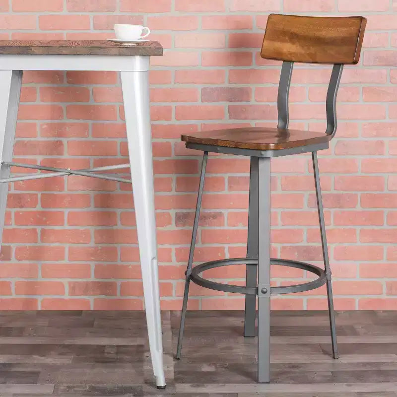 Emma and Oliver Rustic Walnut Dining Barstool with Wood Back/Seat & Gray Frame