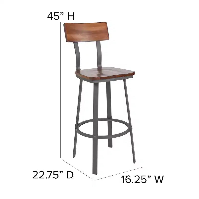 Emma and Oliver Rustic Walnut Dining Barstool with Wood Back/Seat & Gray Frame