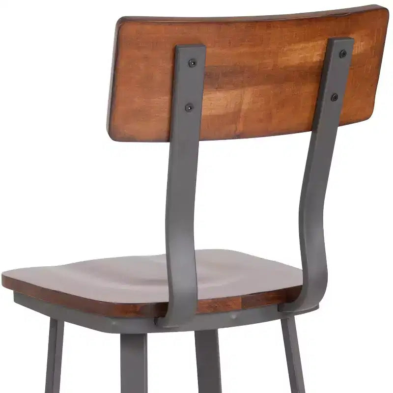 Emma and Oliver Rustic Walnut Dining Barstool with Wood Back/Seat & Gray Frame