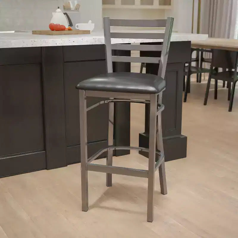 Emma and Oliver Clear Coated Ladder Back Metal Restaurant Dining Barstool