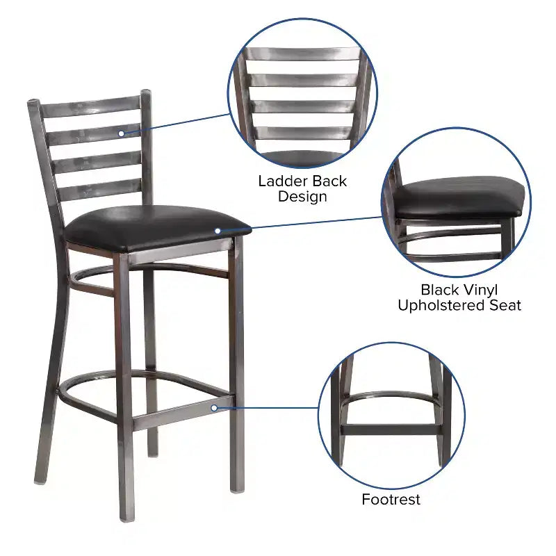 Emma and Oliver Clear Coated Ladder Back Metal Restaurant Dining Barstool