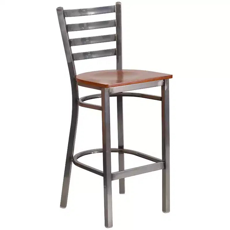 Emma and Oliver Clear Coated Ladder Back Metal Restaurant Dining Barstool