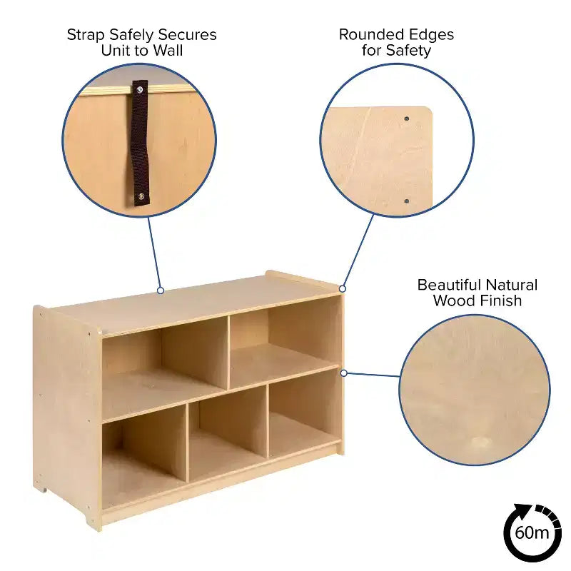 Natural Wood 8-Cubby Storage Cabinet, Single-User Assembly