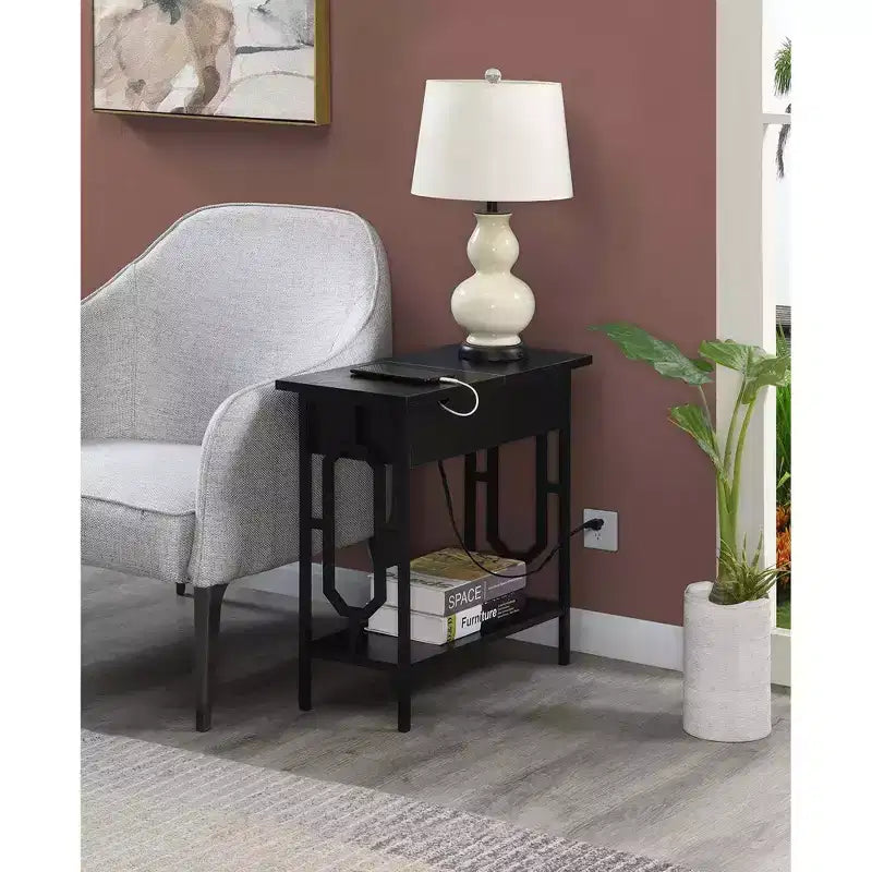 Omega Flip Top End Table with Charging Station - Breighton Home